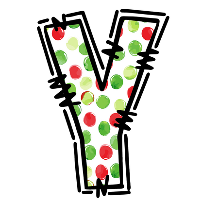 Christmas polkadot individual uppercase letter, number or stocking design XMAS1477-31. Physical textile DTF transfer only.