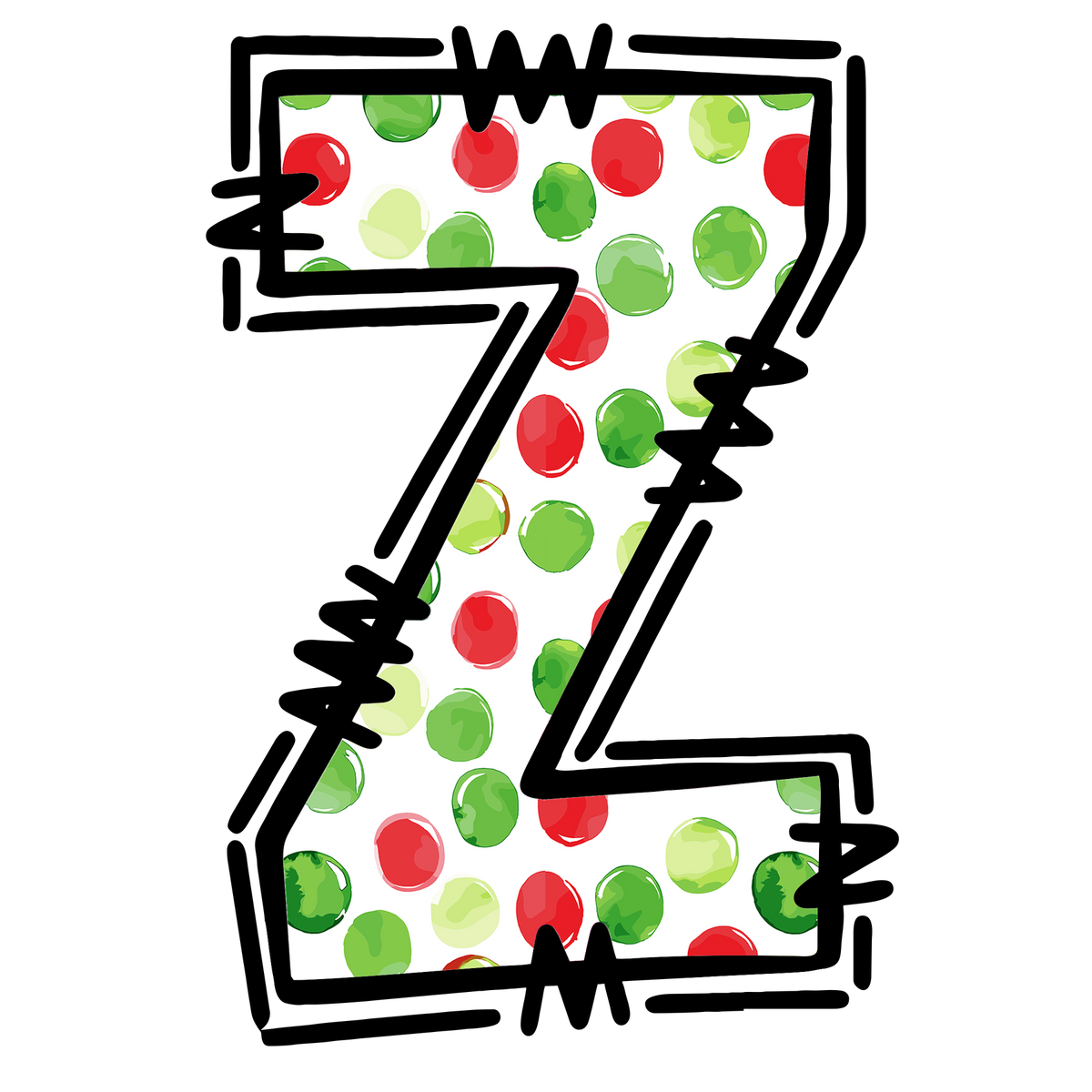 Christmas polkadot individual uppercase letter, number or stocking design XMAS1477-32. Physical textile DTF transfer only.