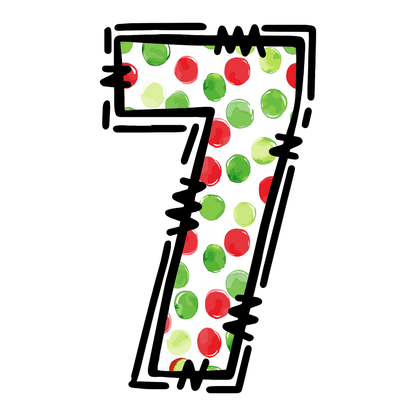 Christmas polkadot individual uppercase letter, number or stocking design XMAS1477-7. Physical textile DTF transfer only.