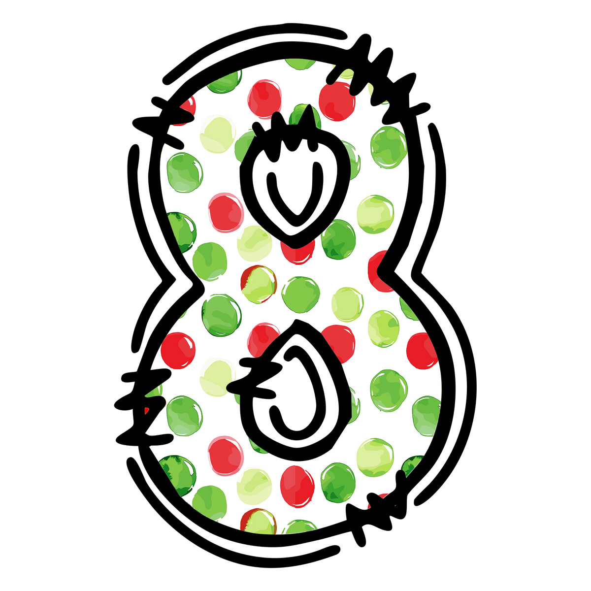 Christmas polkadot individual uppercase letter, number or stocking design XMAS1477-8. Physical textile DTF transfer only.