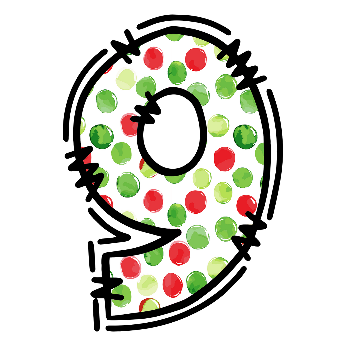 Christmas polkadot individual uppercase letter, number or stocking design XMAS1477-9. Physical textile DTF transfer only.