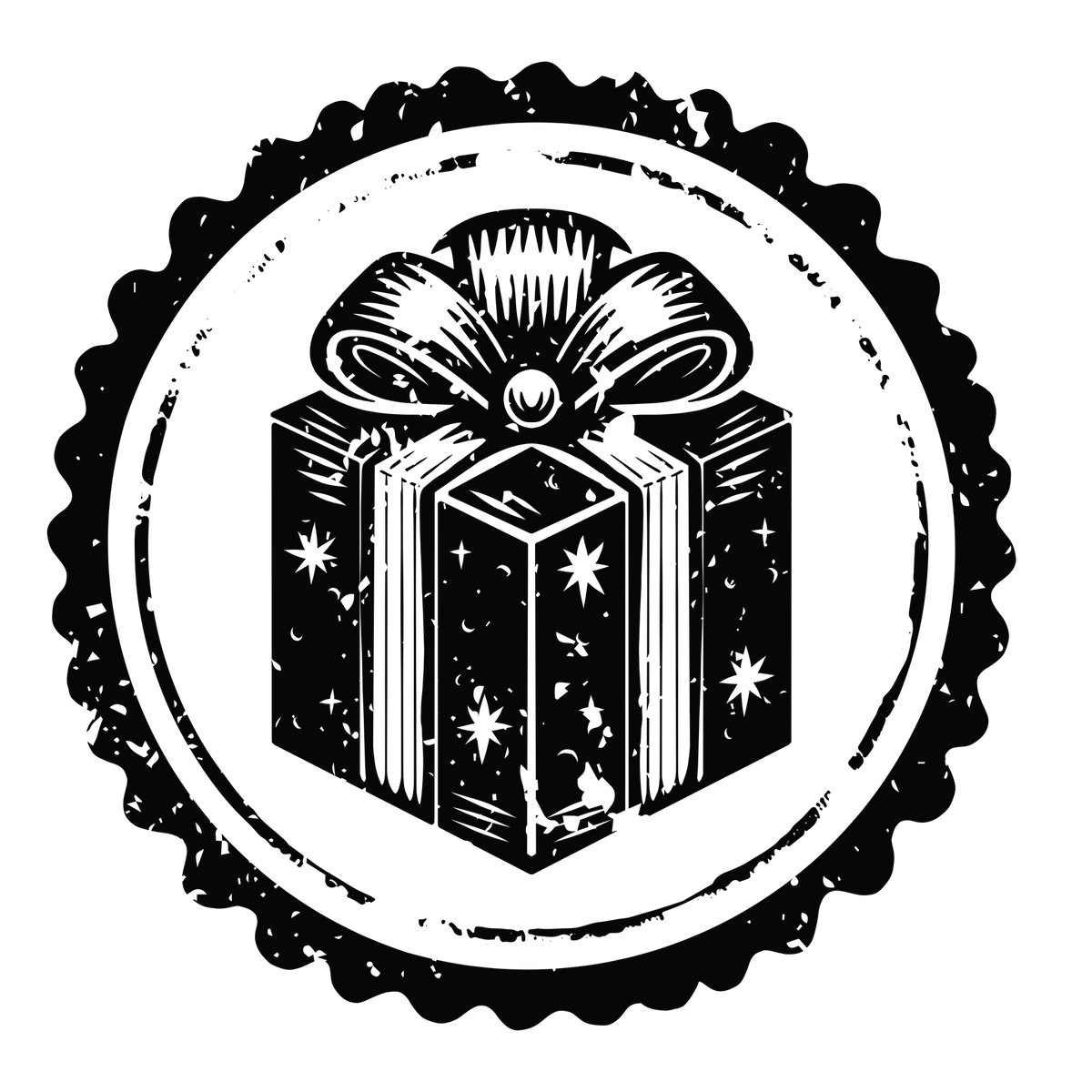 Christmas stamp-style badge DTF transfer design XMAS1478-1. Printed textile transfer only.