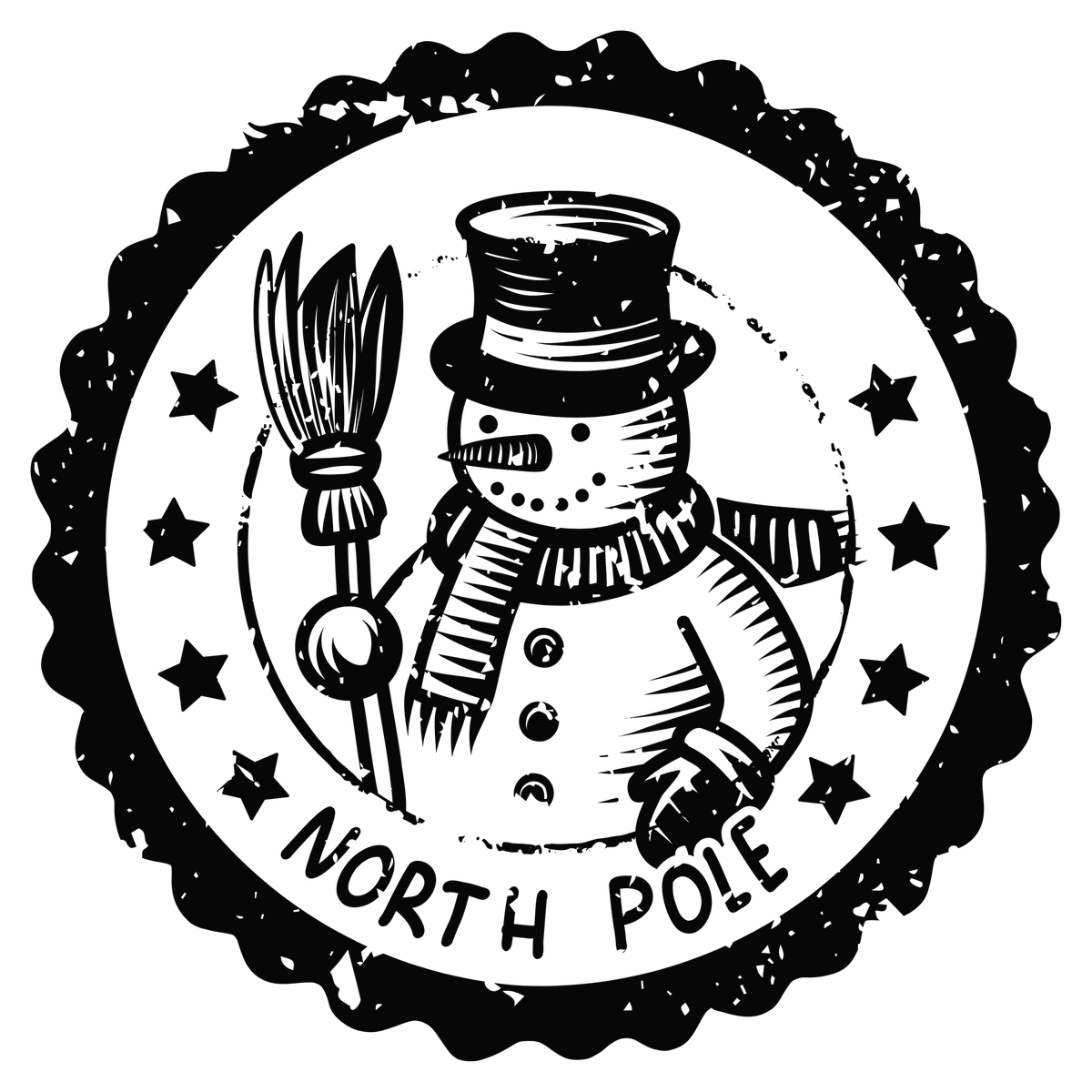 Christmas stamp-style badge DTF transfer design XMAS1478-12. Printed textile transfer only.
