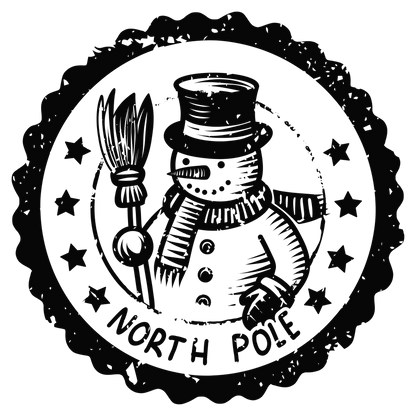 Christmas stamp-style badge DTF transfer design XMAS1478-12. Printed textile transfer only.