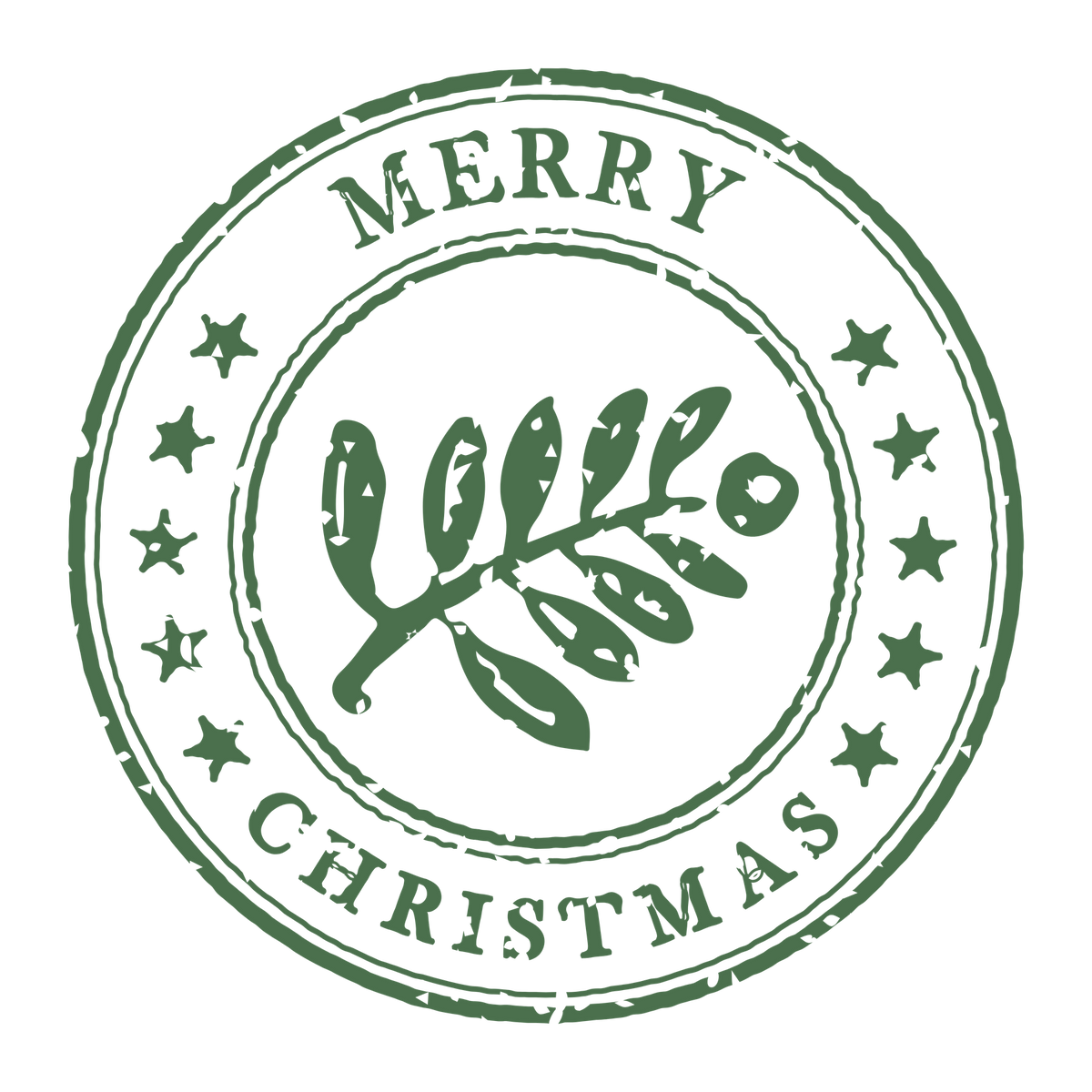 Christmas stamp-style badge DTF transfer design XMAS1478-13. Printed textile transfer only.