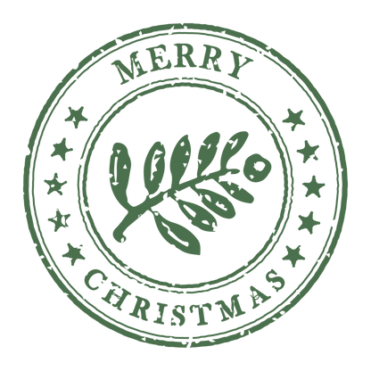 Christmas stamp-style badge DTF transfer design XMAS1478-13. Printed textile transfer only.