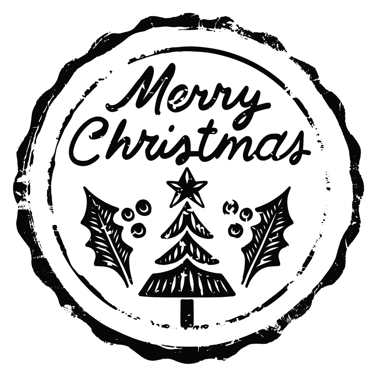 Christmas stamp-style badge DTF transfer design XMAS1478-16. Printed textile transfer only.