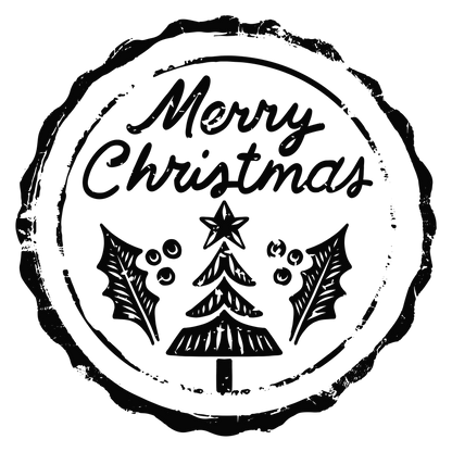 Christmas stamp-style badge DTF transfer design XMAS1478-16. Printed textile transfer only.