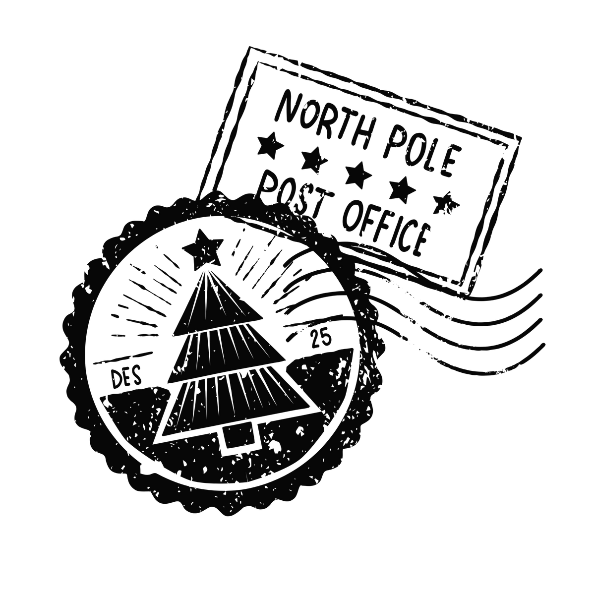 Christmas stamp-style badge DTF transfer design XMAS1478-17. Printed textile transfer only.