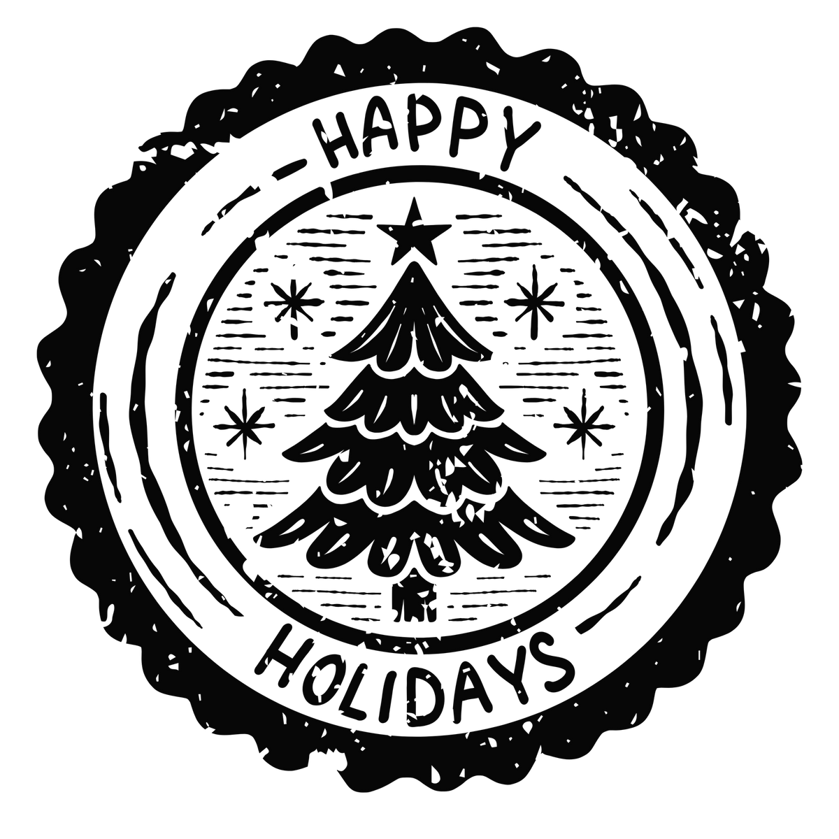 Christmas stamp-style badge DTF transfer design XMAS1478-18. Printed textile transfer only.