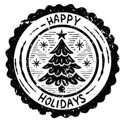 Christmas stamp-style badge DTF transfer design XMAS1478-18. Printed textile transfer only.