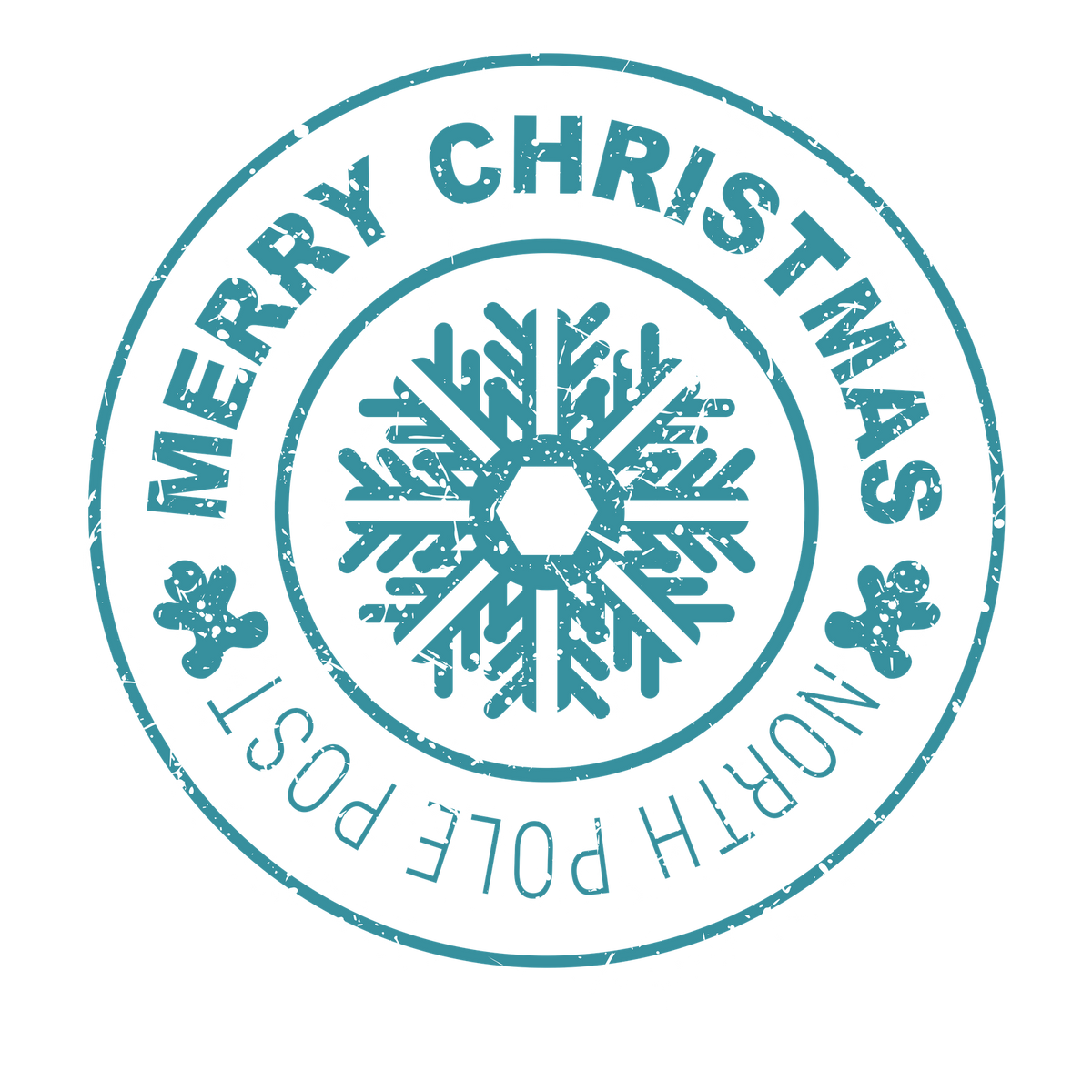 Christmas stamp-style badge DTF transfer design XMAS1478-19. Printed textile transfer only.