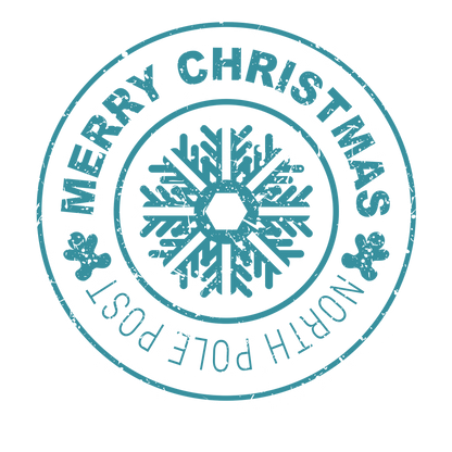 Christmas stamp-style badge DTF transfer design XMAS1478-19. Printed textile transfer only.