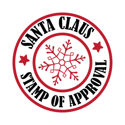 Christmas stamp-style badge DTF transfer design XMAS1478-2. Printed textile transfer only.