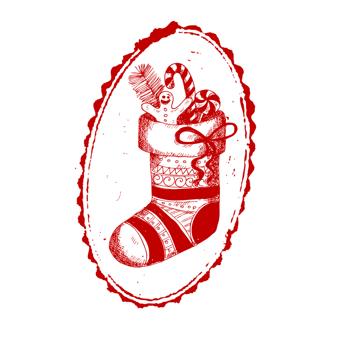 Christmas stamp-style badge DTF transfer design XMAS1478-25. Printed textile transfer only.