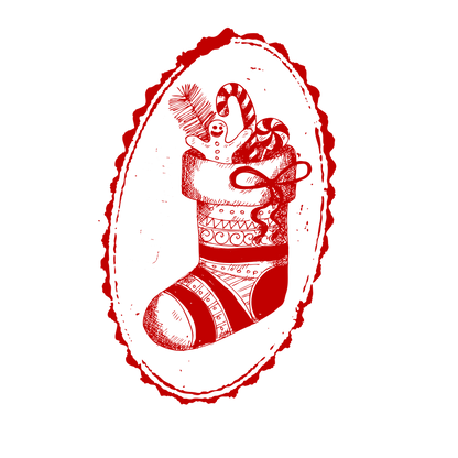 Christmas stamp-style badge DTF transfer design XMAS1478-25. Printed textile transfer only.