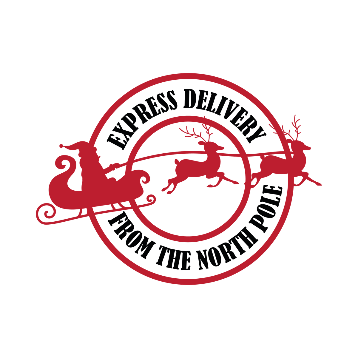 Christmas stamp-style badge DTF transfer design XMAS1478-3. Printed textile transfer only.