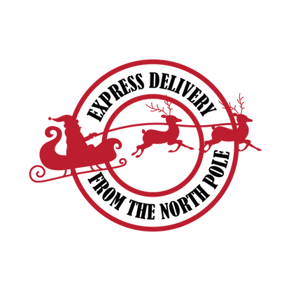 Christmas stamp-style badge DTF transfer design XMAS1478-3. Printed textile transfer only.