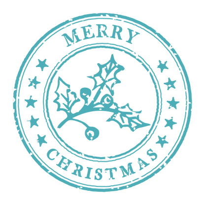 Christmas stamp-style badge DTF transfer design XMAS1478-32. Printed textile transfer only.