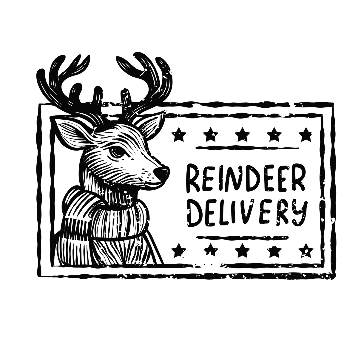 Christmas stamp-style badge DTF transfer design XMAS1478-36. Printed textile transfer only.