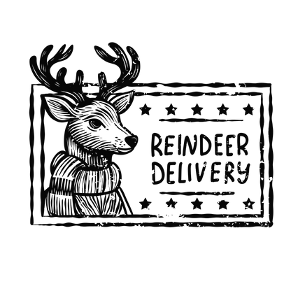 Christmas stamp-style badge DTF transfer design XMAS1478-36. Printed textile transfer only.