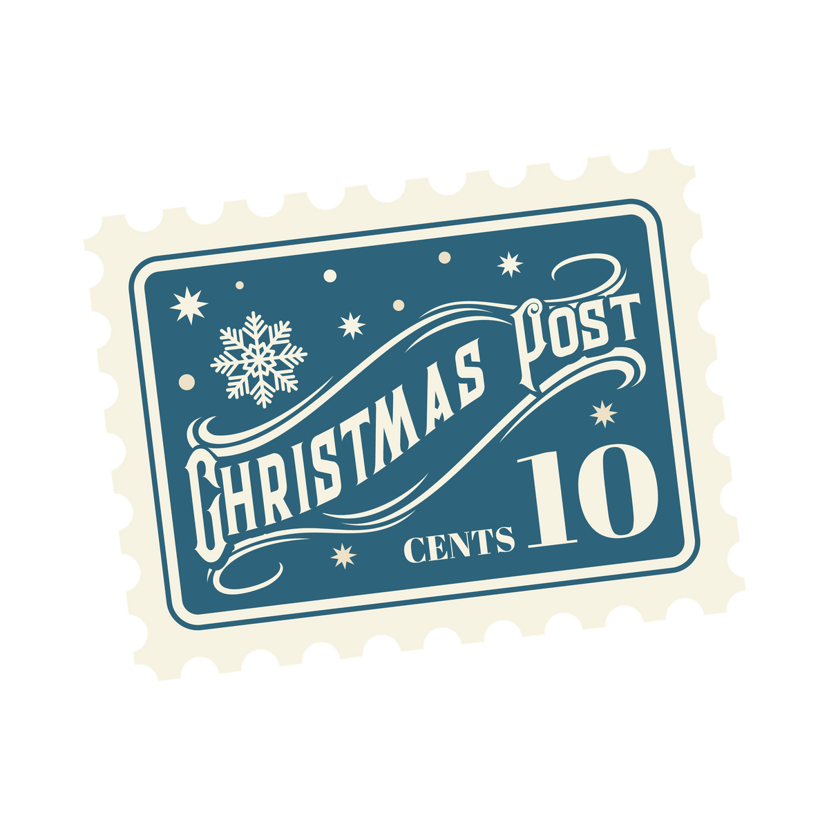 Christmas stamp-style badge DTF transfer design XMAS1478-37. Printed textile transfer only.