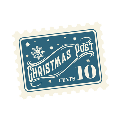 Christmas stamp-style badge DTF transfer design XMAS1478-37. Printed textile transfer only.