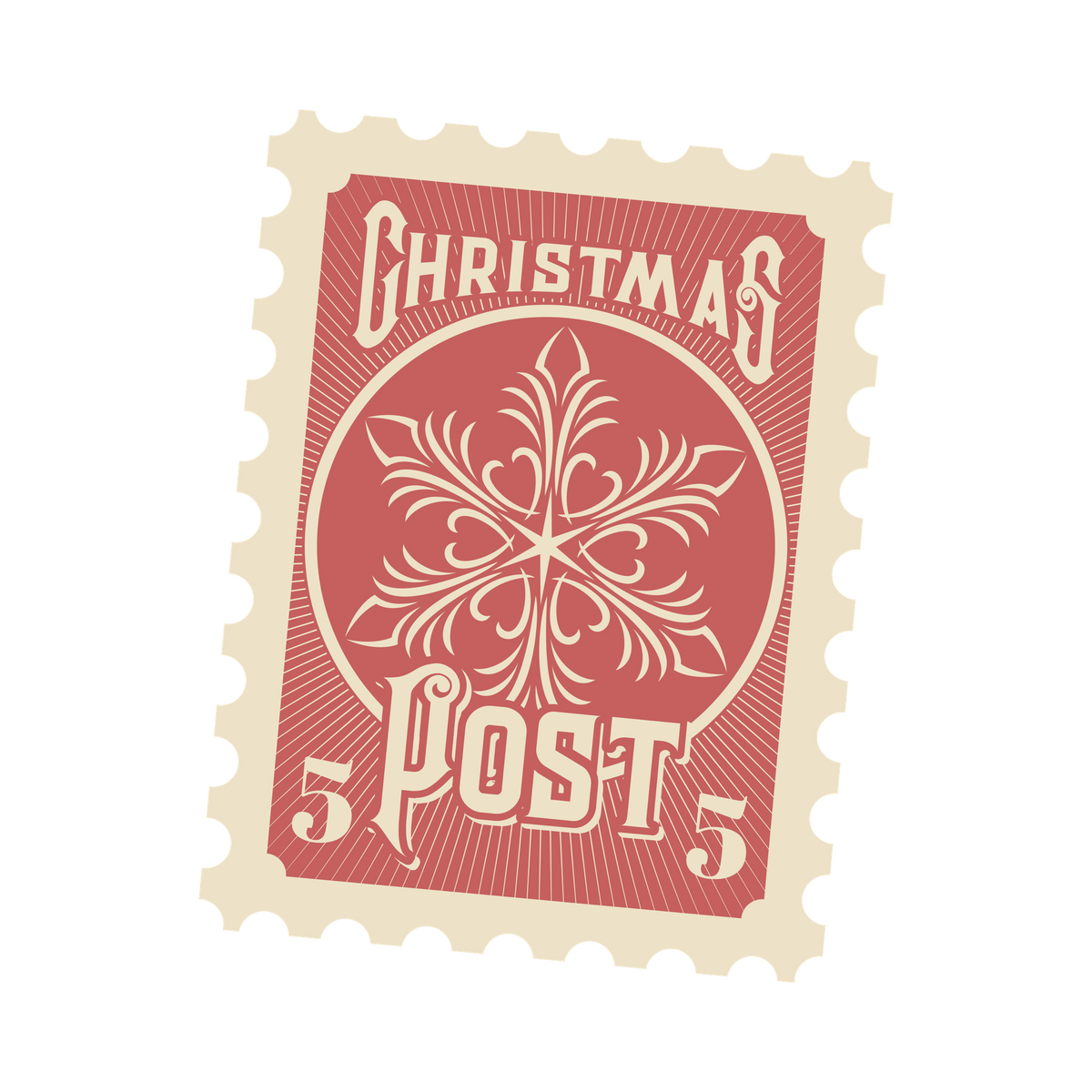 Christmas stamp-style badge DTF transfer design XMAS1478-38. Printed textile transfer only.