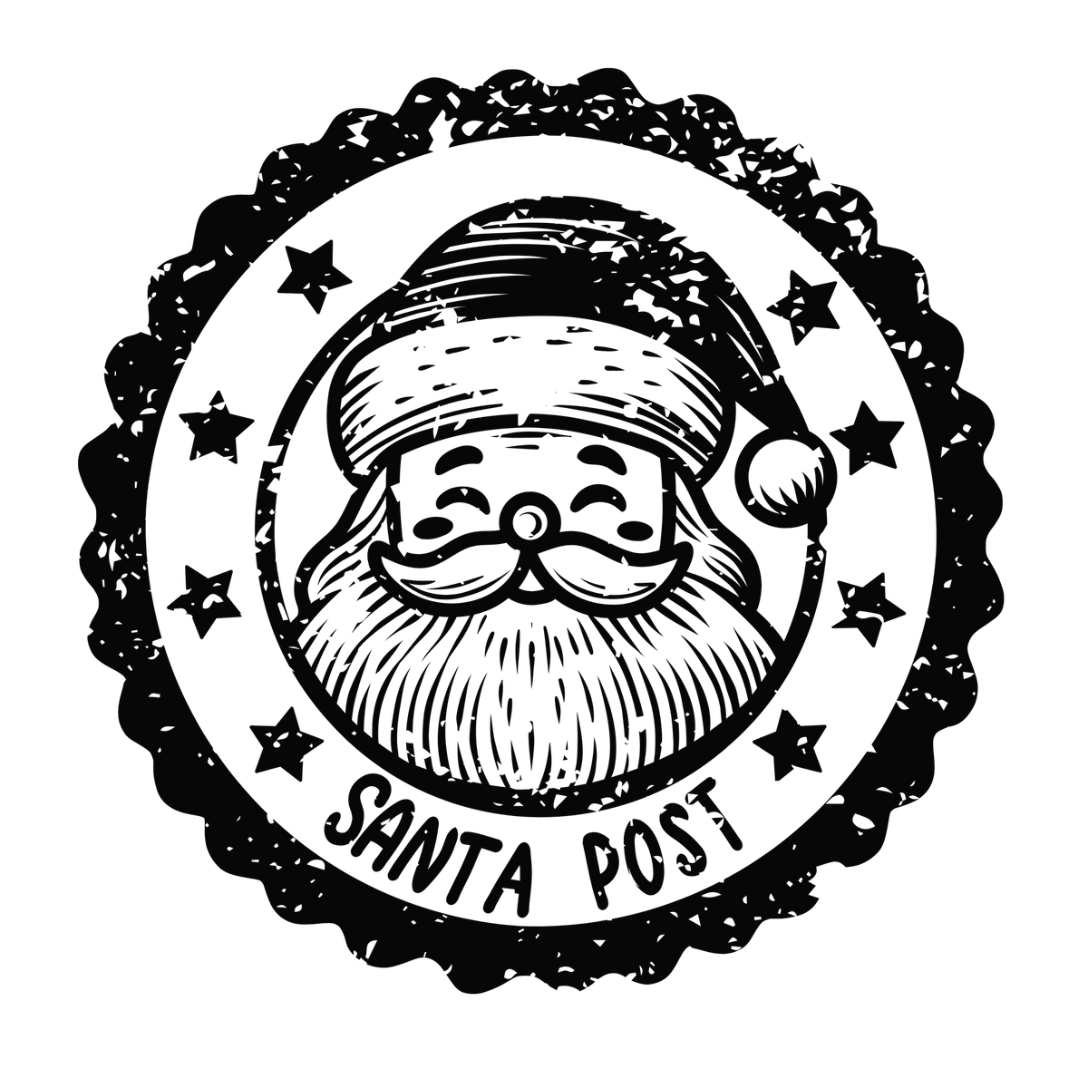 Christmas stamp-style badge DTF transfer design XMAS1478-39. Printed textile transfer only.