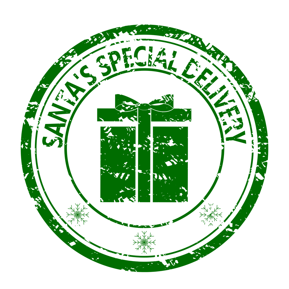 Christmas stamp-style badge DTF transfer design XMAS1478-4. Printed textile transfer only.