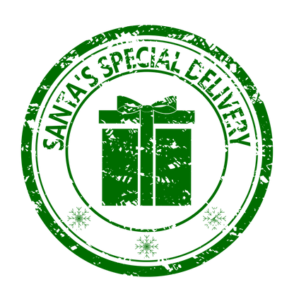 Christmas stamp-style badge DTF transfer design XMAS1478-4. Printed textile transfer only.