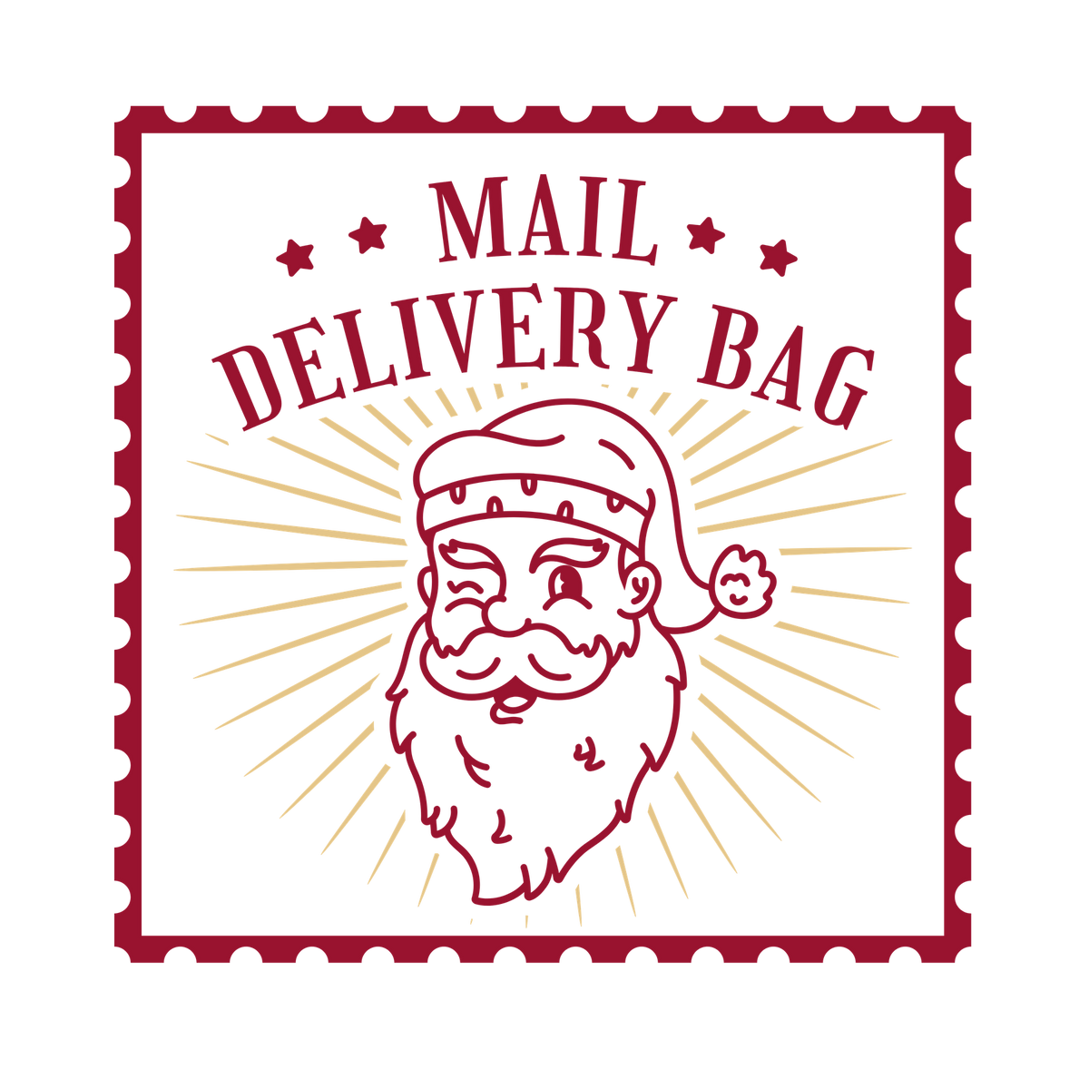Christmas stamp-style badge DTF transfer design XMAS1478-42. Printed textile transfer only.
