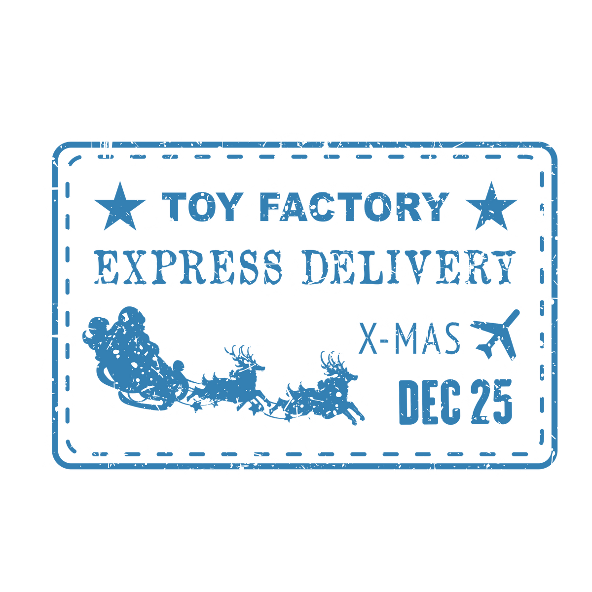 Christmas stamp-style badge DTF transfer design XMAS1478-44. Printed textile transfer only.