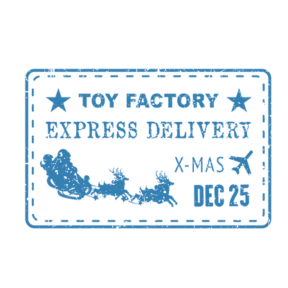 Christmas stamp-style badge DTF transfer design XMAS1478-44. Printed textile transfer only.