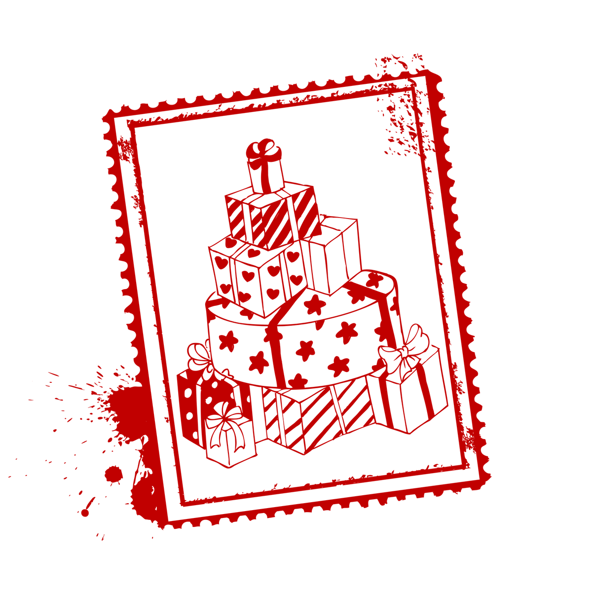 Christmas stamp-style badge DTF transfer design XMAS1478-46. Printed textile transfer only.