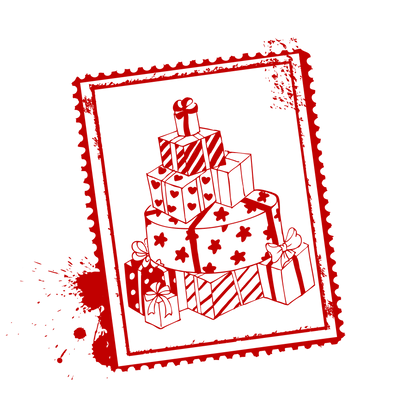 Christmas stamp-style badge DTF transfer design XMAS1478-46. Printed textile transfer only.