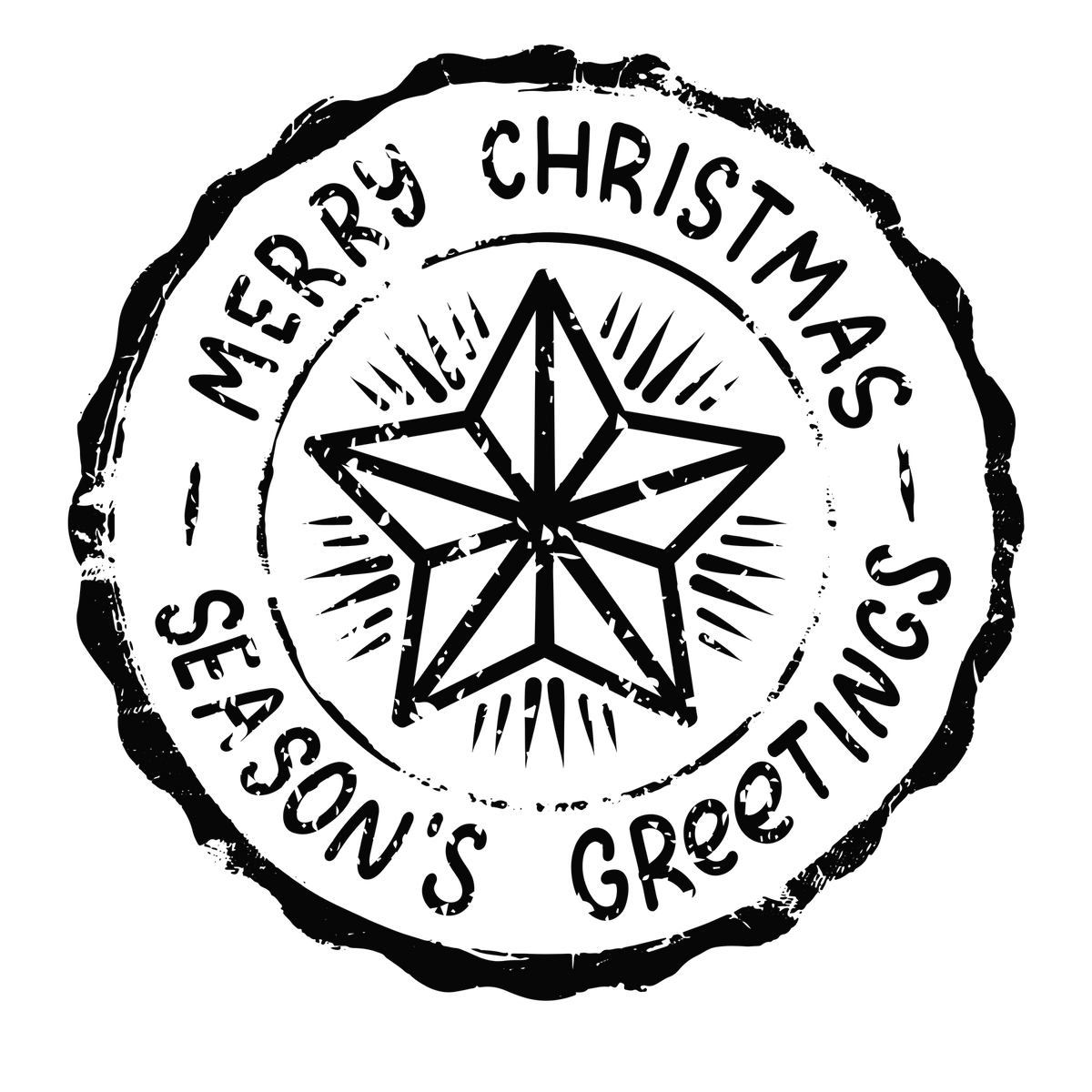 Christmas stamp-style badge DTF transfer design XMAS1478-48. Printed textile transfer only.