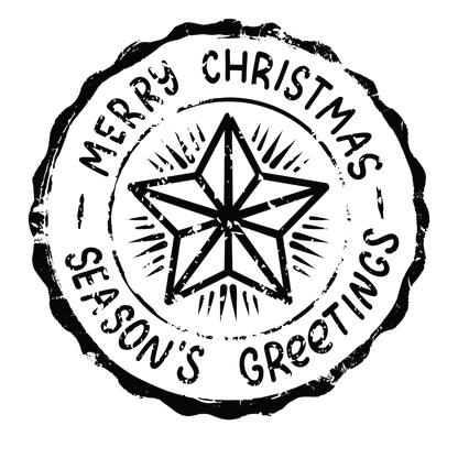 Christmas stamp-style badge DTF transfer design XMAS1478-48. Printed textile transfer only.