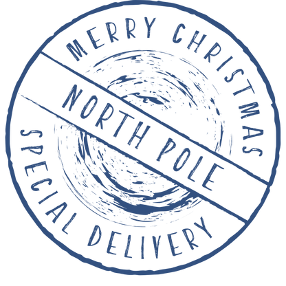 Christmas stamp-style badge DTF transfer design XMAS1478-49. Printed textile transfer only.