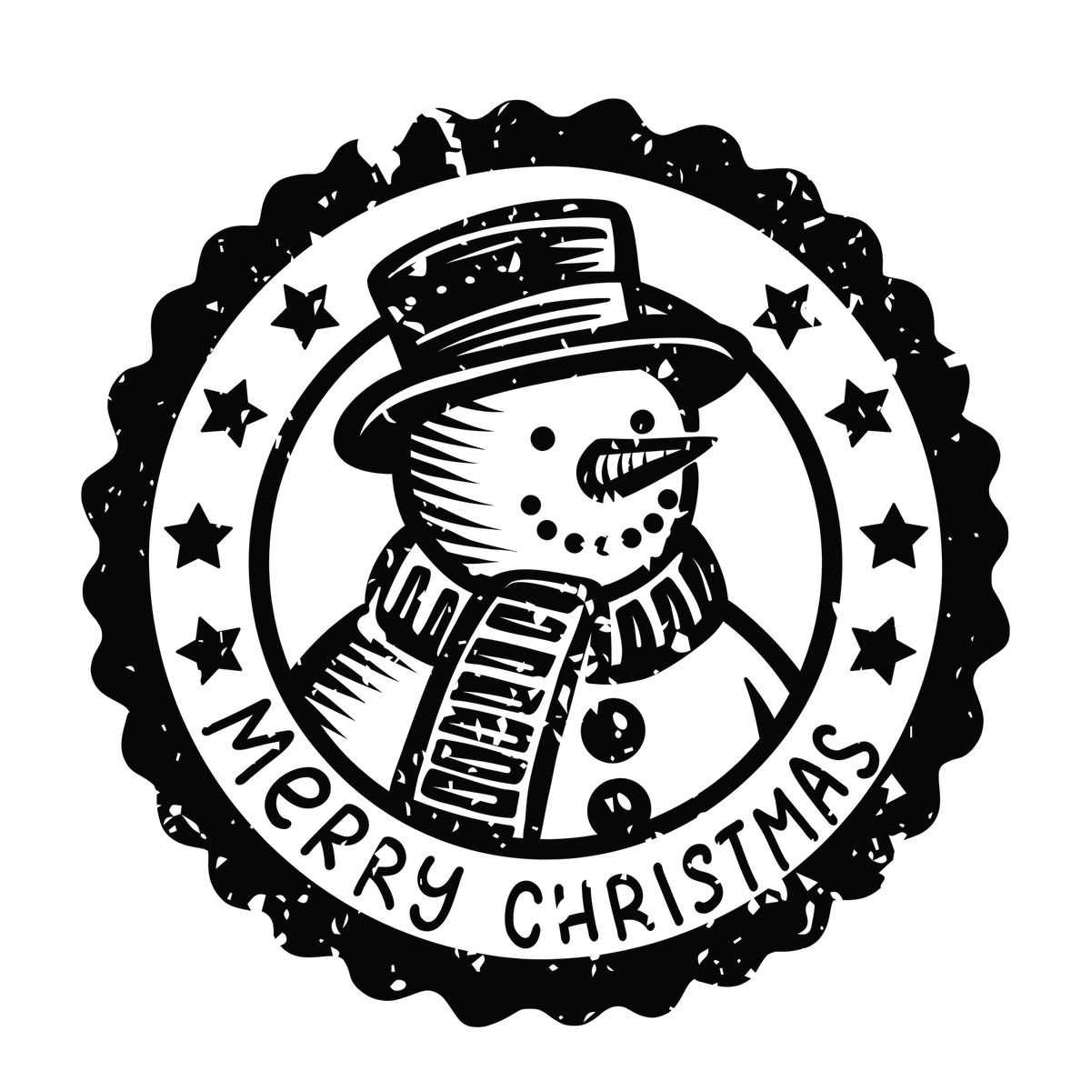 Christmas stamp-style badge DTF transfer design XMAS1478-5. Printed textile transfer only.