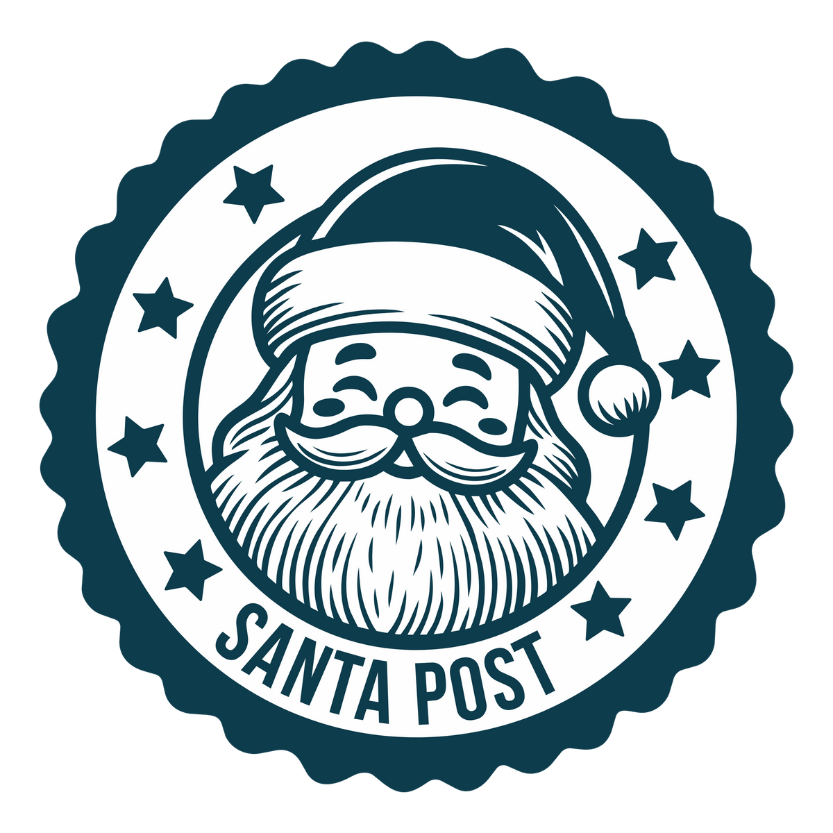 Christmas stamp-style badge DTF transfer design XMAS1478-7. Printed textile transfer only.