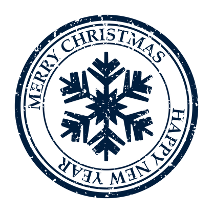 Christmas stamp-style badge DTF transfer design XMAS1478-8. Printed textile transfer only.