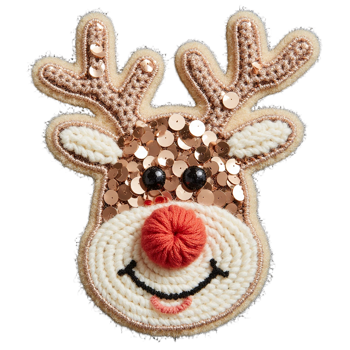 Crochet-look Christmas character DTF transfer design XMAS1480-10. Flat printed textile transfer, not actual yarn.