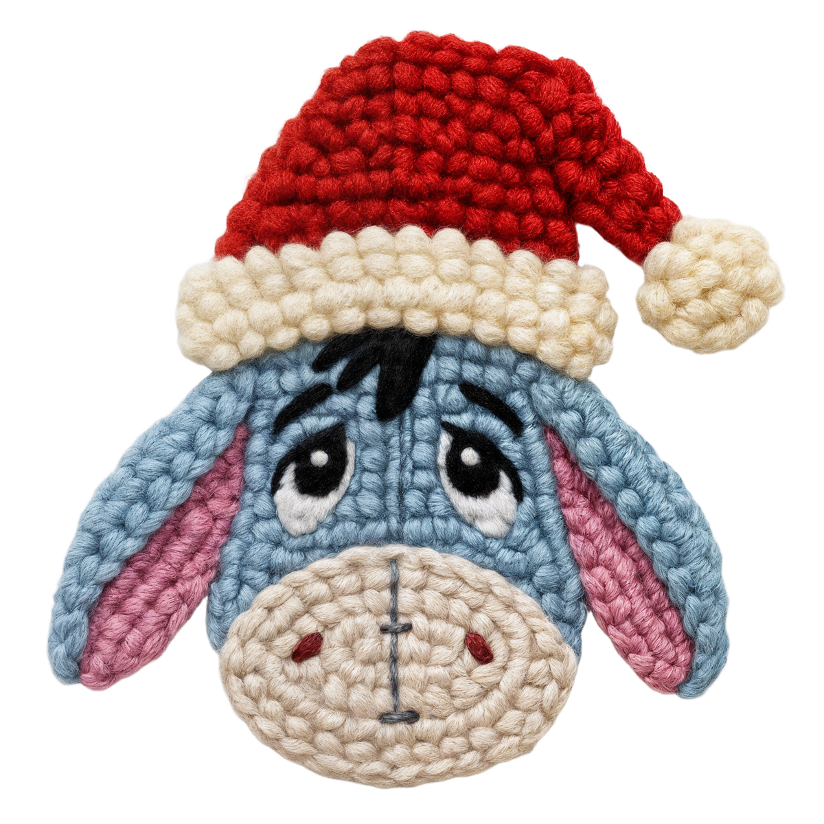 Crochet-look Christmas character DTF transfer design XMAS1480-13. Flat printed textile transfer, not actual yarn.