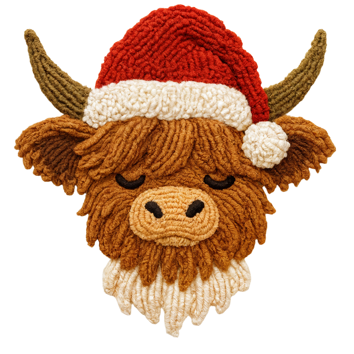 Crochet-look Christmas character DTF transfer design XMAS1480-16. Flat printed textile transfer, not actual yarn.