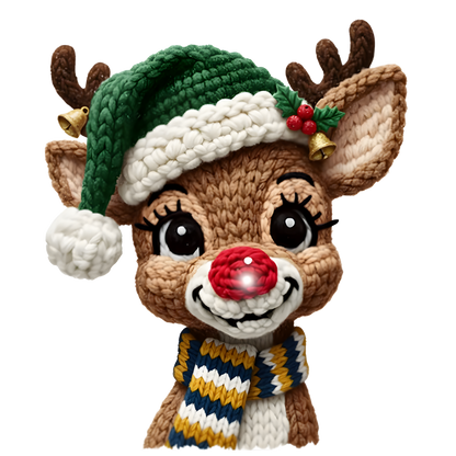 Crochet-look Christmas character DTF transfer design XMAS1480-2. Flat printed textile transfer, not actual yarn.