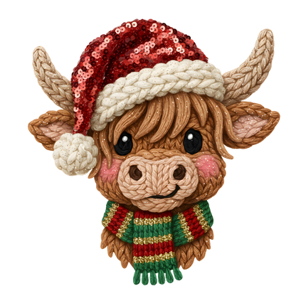 Crochet-look Christmas character DTF transfer design XMAS1480-4. Flat printed textile transfer, not actual yarn.