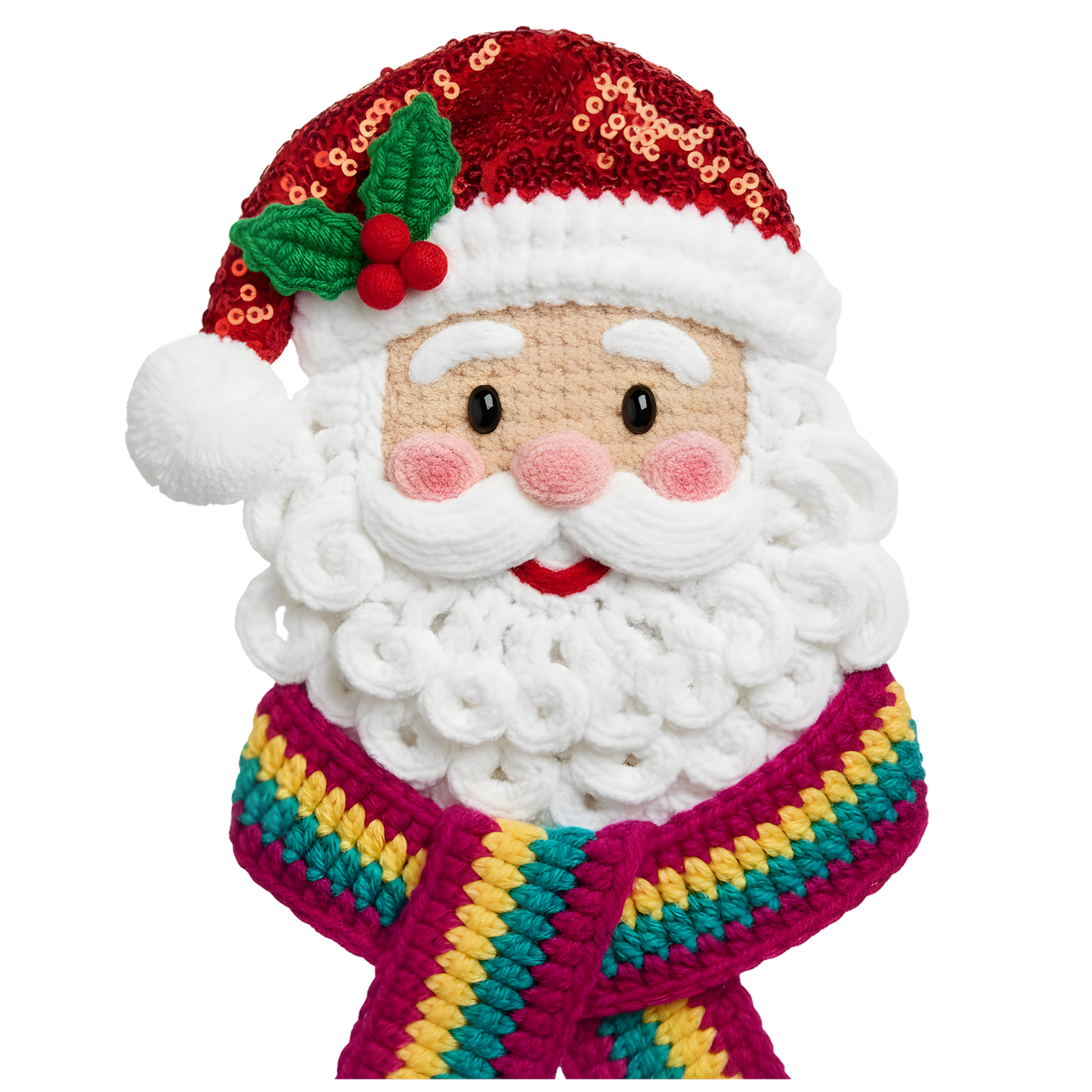Crochet-look Christmas character DTF transfer design XMAS1480-5. Flat printed textile transfer, not actual yarn.