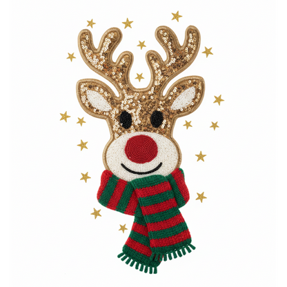 Crochet-look Christmas character DTF transfer design XMAS1480-7. Flat printed textile transfer, not actual yarn.