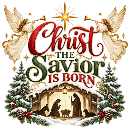 Christian Christmas greeting and nativity DTF transfer design XMAS1481-1. Physical textile transfer only.